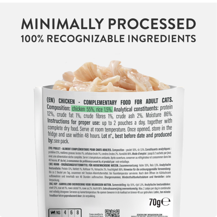 Schesir tonijn, kip met ham (jelly) natvoer kat (zakjes 85 g)