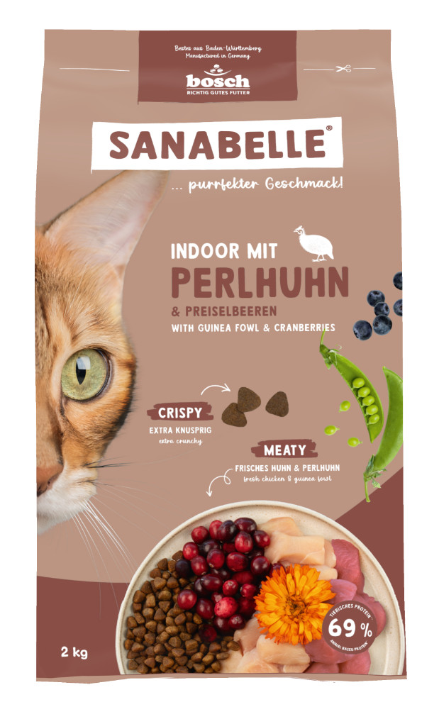 Sanabelle Indoor met parelhoen en cranberries kattenvoer