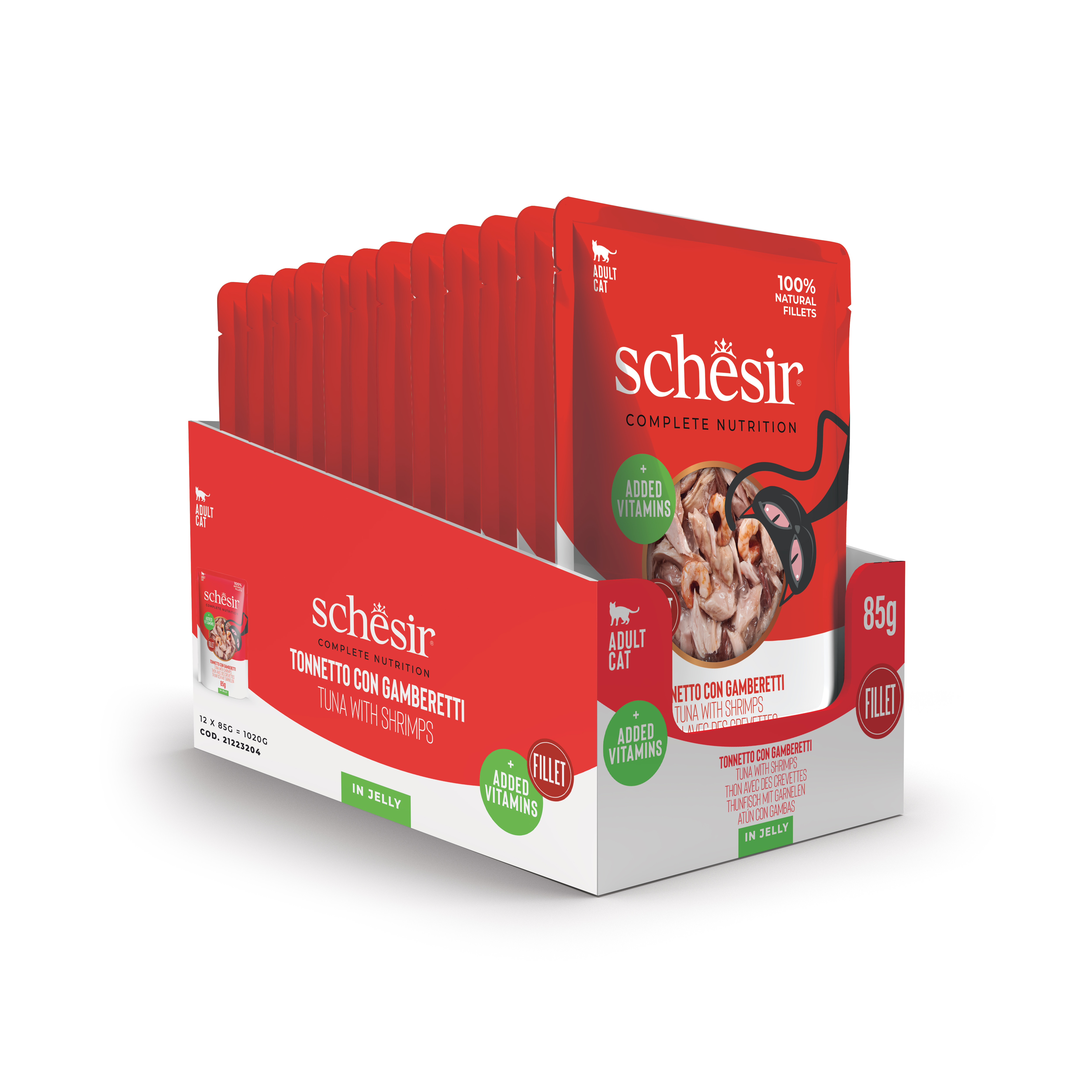 Schesir tonijn met garnalen (jelly) natvoer kat (zakjes 85 g)