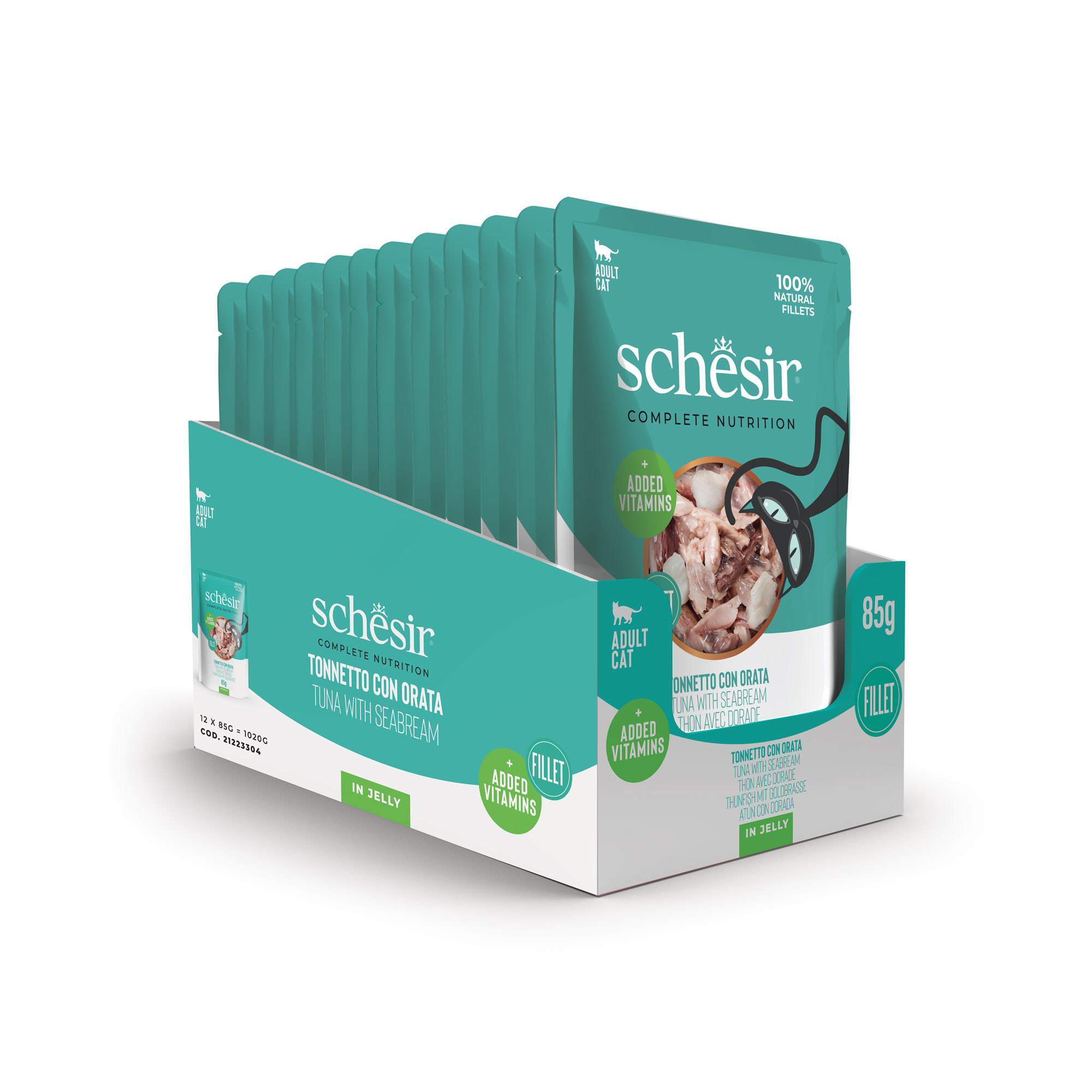 Schesir tonijn met zeebrasem (jelly) natvoer kat (zakjes 85 g)