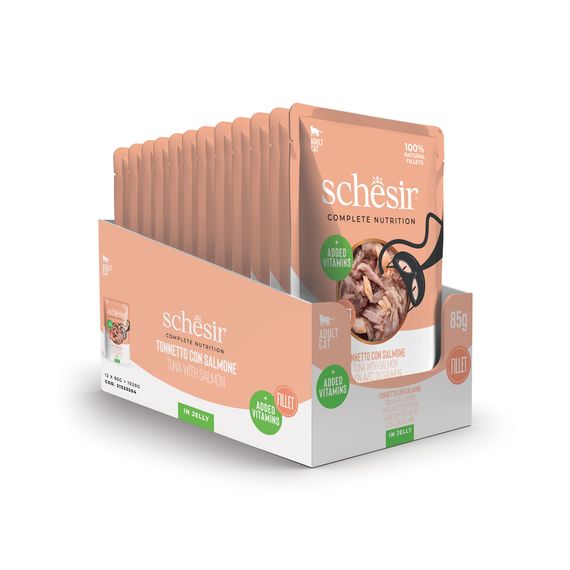 Schesir tonijn met zalm (jelly) natvoer kat (zakjes 85 g)