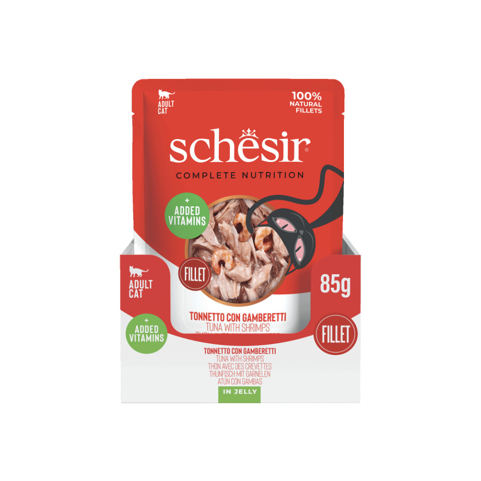 Schesir tonijn met garnalen (jelly) natvoer kat (zakjes 85 g)