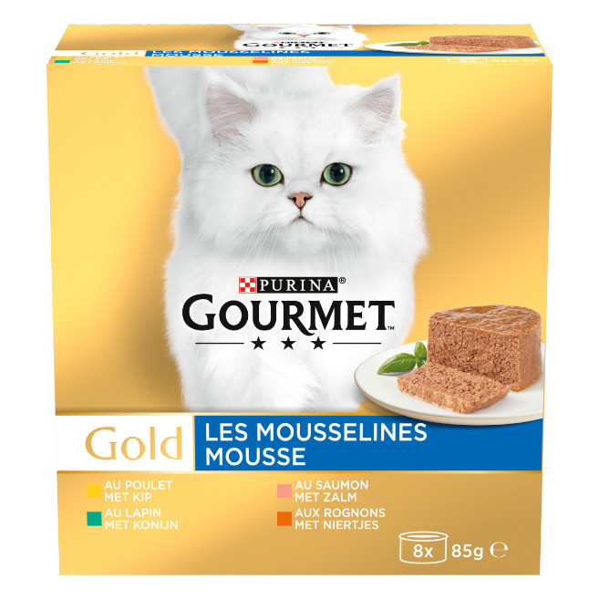 Gourmet Gold Mousse pollo/salmone/rognone/coniglio per gatto