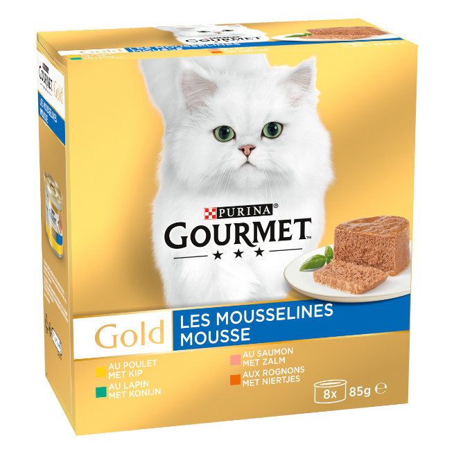 Gourmet Gold Mousse pollo/salmone/rognone/coniglio per gatto