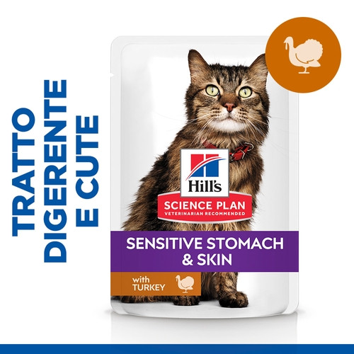 Hill's Adult Sensitive Stomach & Skin nat kattenvoer met kalkoen maaltijdzakje multipack