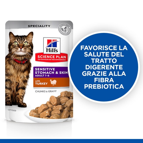 Hill's Adult Sensitive Stomach & Skin nat kattenvoer met kalkoen maaltijdzakje multipack