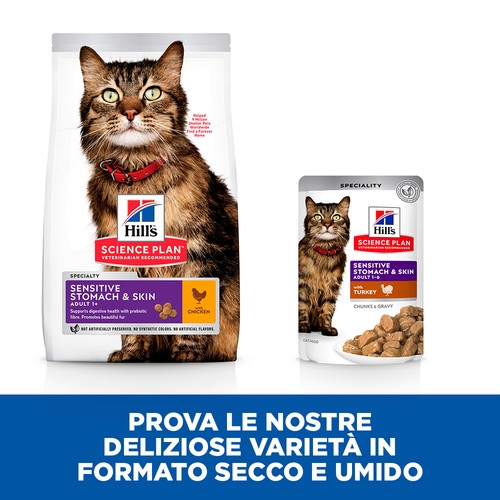 Hill's Adult Sensitive Stomach & Skin nat kattenvoer met kalkoen maaltijdzakje multipack