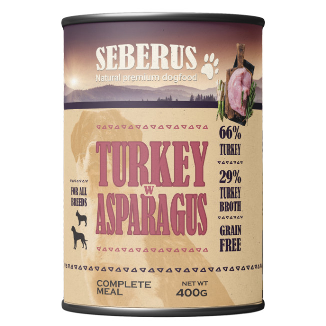 Seberus Turkey w/Asparagus cibo umido senza cereali per cani