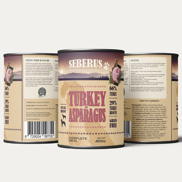 Seberus Turkey w/Asparagus cibo umido senza cereali per cani