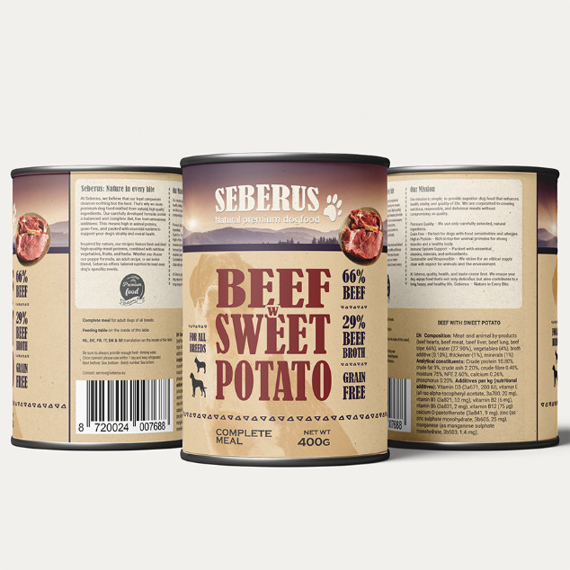 Seberus Beef w/Sweet Potato cibo umido senza cereali per cani