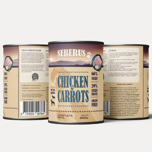 Seberus Chicken w/Carrots cibo umido senza cereali per cani