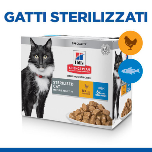 Hill's Mature Adult 7+ Sterilised Cat nat kattenvoer met kip en oceaanvis maaltijdzakje combipack