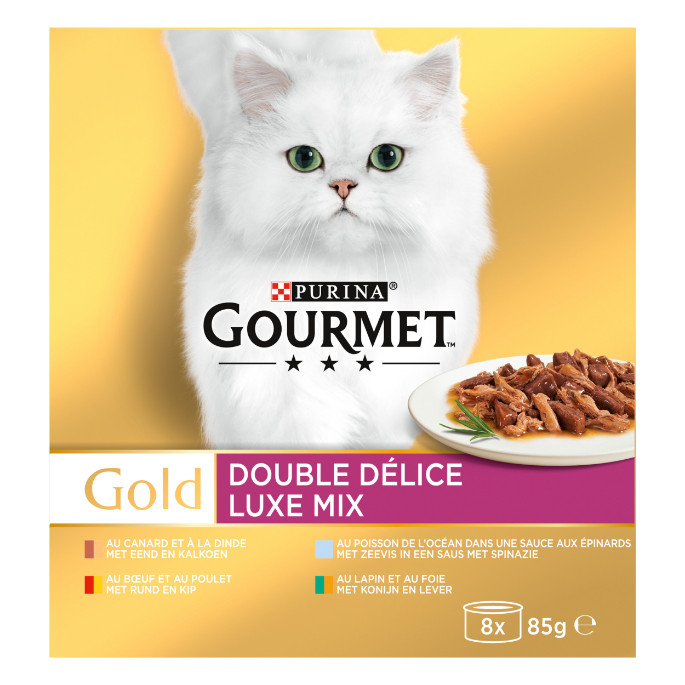 Gourmet Gold Luxe Mix pacco da 8 cibo umido per gatti (85 g)