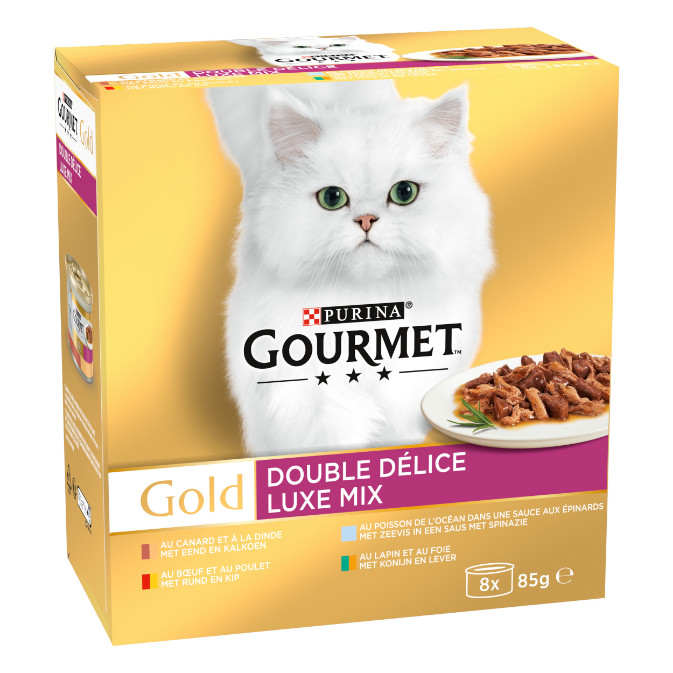 Gourmet Gold Luxe Mix pacco da 8 cibo umido per gatti (85 g)
