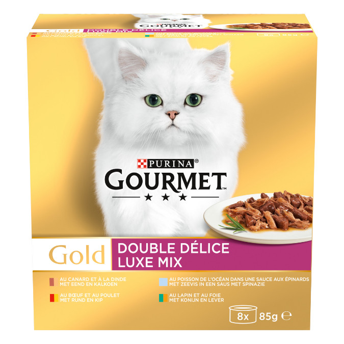 Gourmet Gold Luxe Mix pacco da 8 cibo umido per gatti (85 g)