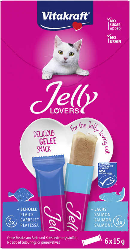 Vitakraft Jelly Lovers met zalm & schol kattensnack (6 x 15 g)
