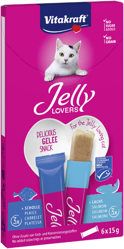 Vitakraft Jelly Lovers met zalm & schol kattensnack (6 x 15 g)