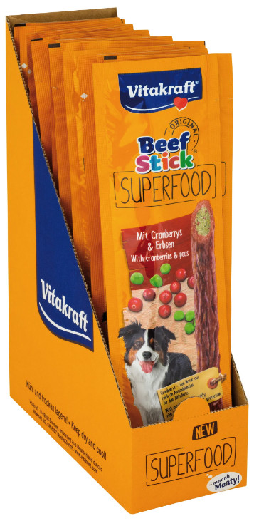 Vitakraft Beefstick Superfood erwten met cranberry hondensnack  (25 g)