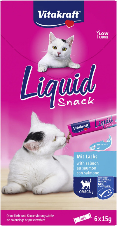 Vitakraft Liquid Snacks met zalm kattensnack (6 x 15g)