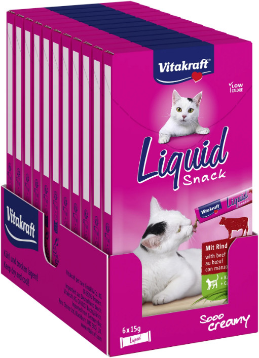 Vitakraft Liquid Snacks met rund kattensnack (6 x 15g)