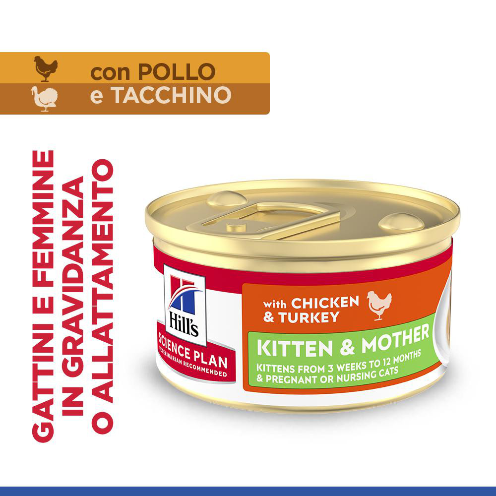 Hill's Kitten & Mother Tender Mousse nat kattenvoer met kip en kalkoen blik