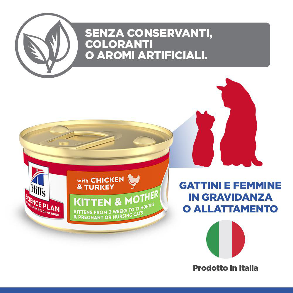 Hill's Kitten & Mother Tender Mousse nat kattenvoer met kip en kalkoen blik