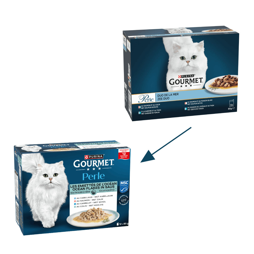 Purina Gourmet Perle Duo met zalm-koolvis, zalm-witvis, zeevis-tonijn of sardine-tonijn natvoer kat (12x85 g)