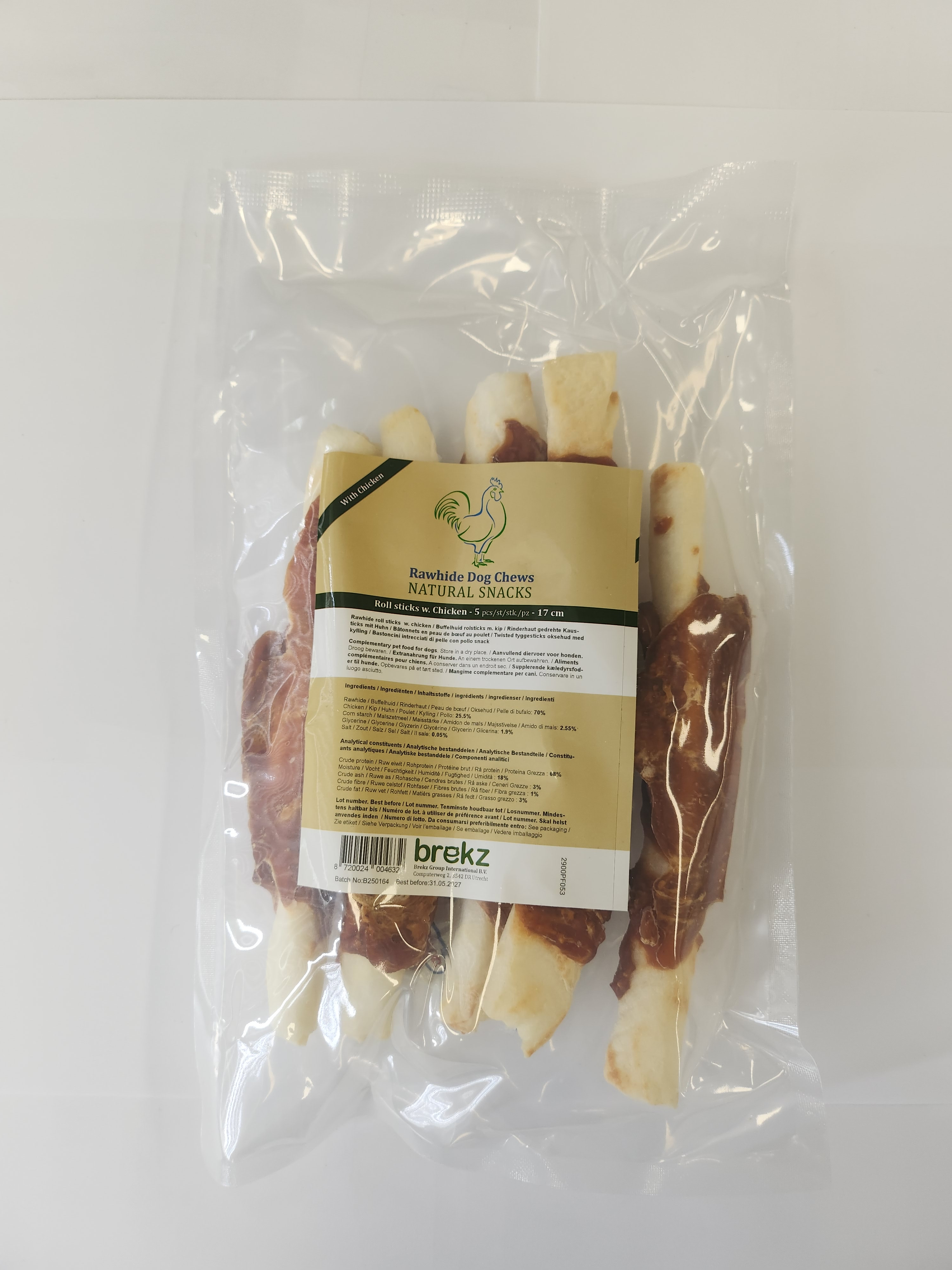 Brekz Rawhide bastoncini pelle di bovina con pollo per cane (17 cm)
