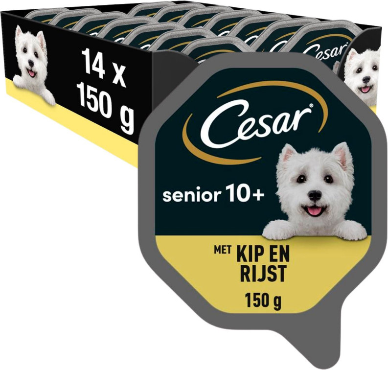 Cesar Senior 10+ met kip en rijst in gelei natvoer hond alukuipjes (150 g)