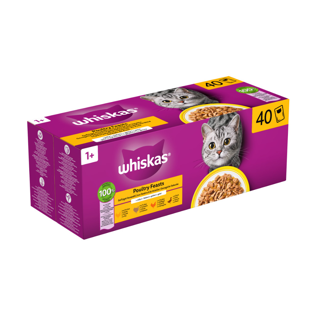 Whiskas 1+ Gevogelte Selectie in gelei natvoer kat multipack (zakjes 85 g)