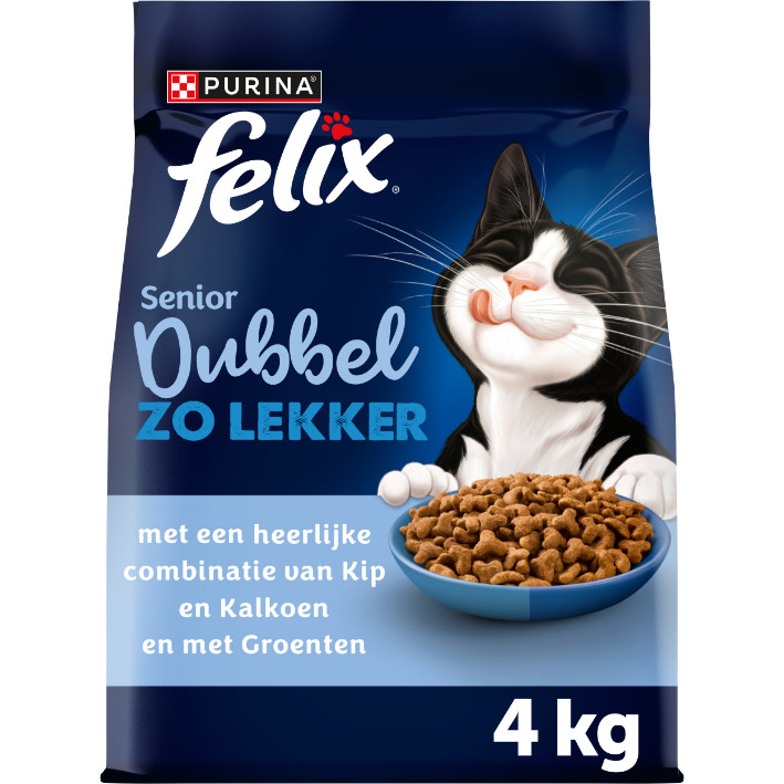 Felix Dubbel Zo Lekker Senior met kip, kalkoen en groenten kattenvoer