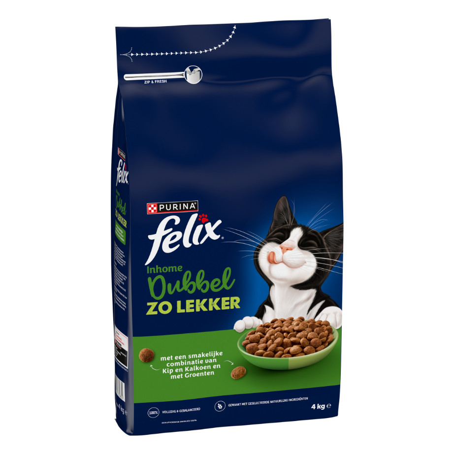 Felix Dubbel Zo Lekker Adult Inhome met kip, kalkoen en groenten kattenvoer