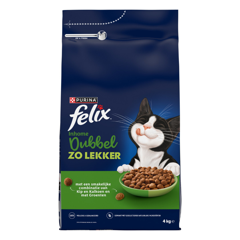 Felix Dubbel Zo Lekker Adult Inhome met kip, kalkoen en groenten kattenvoer