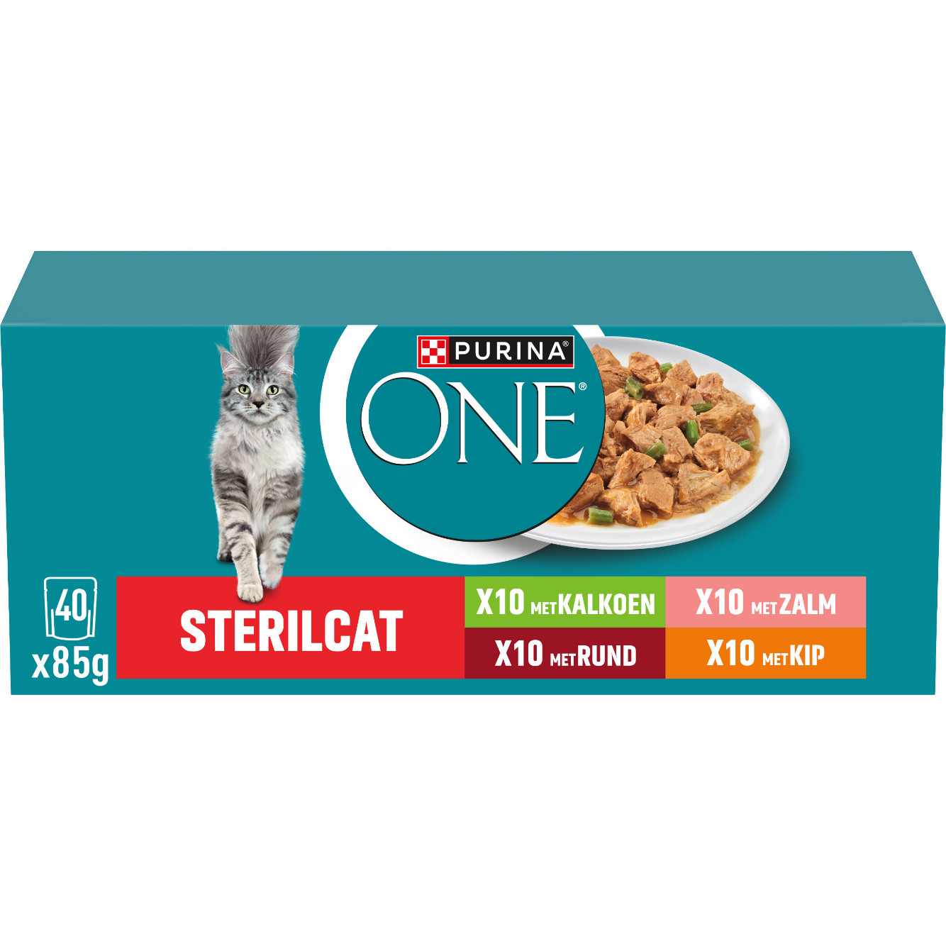 Purina One Adult Sterilcat Mix met rund, kalkoen, kip en zalm natvoer kat (multipack)