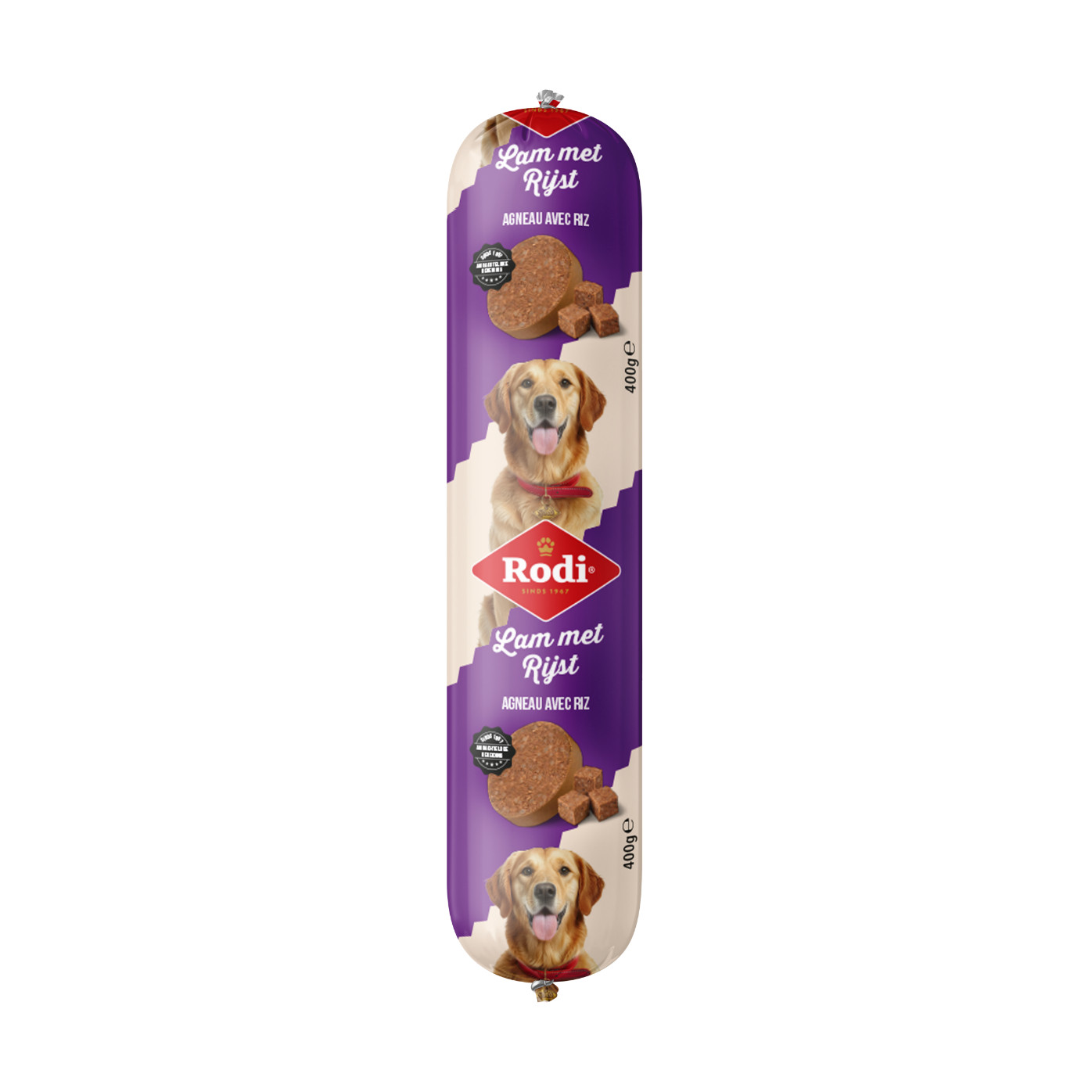 Rodi con agnello e riso per cane