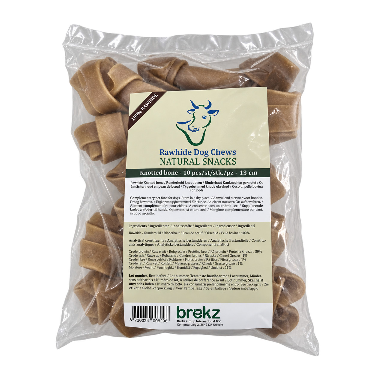 Brekz pelle bovina - osso con nodi snack da masticare per cane 13 cm