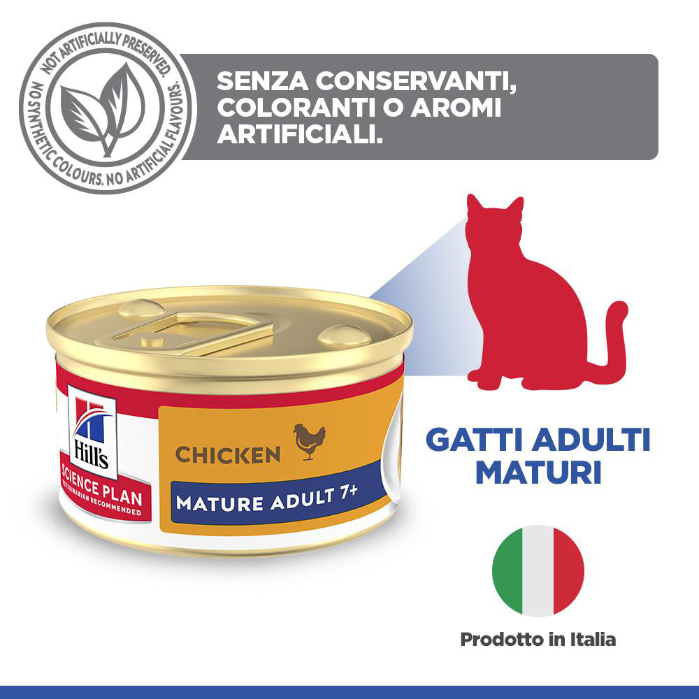 Hill's Mature Adult cibo umido con salmone per gatto (mousse, lattine)