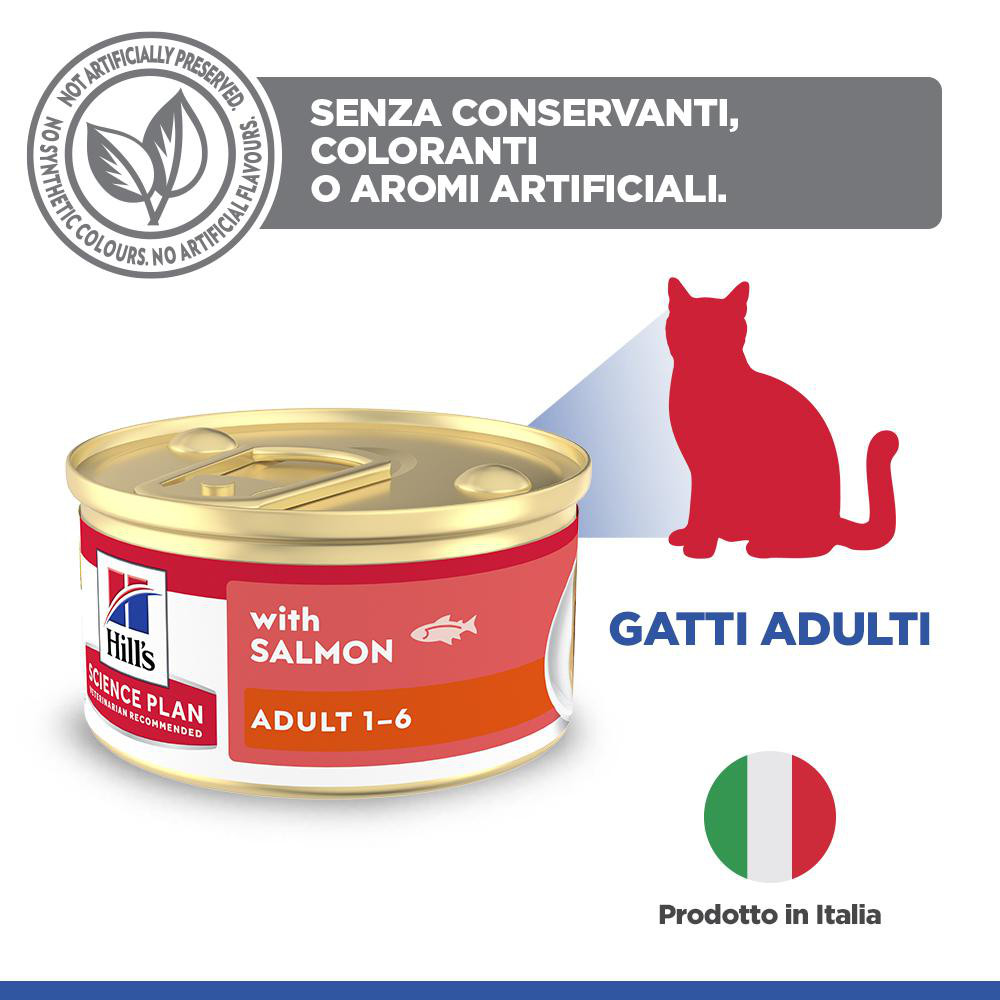 Hill's Adult cibo umido con salmone per gatto (mousse, lattine)