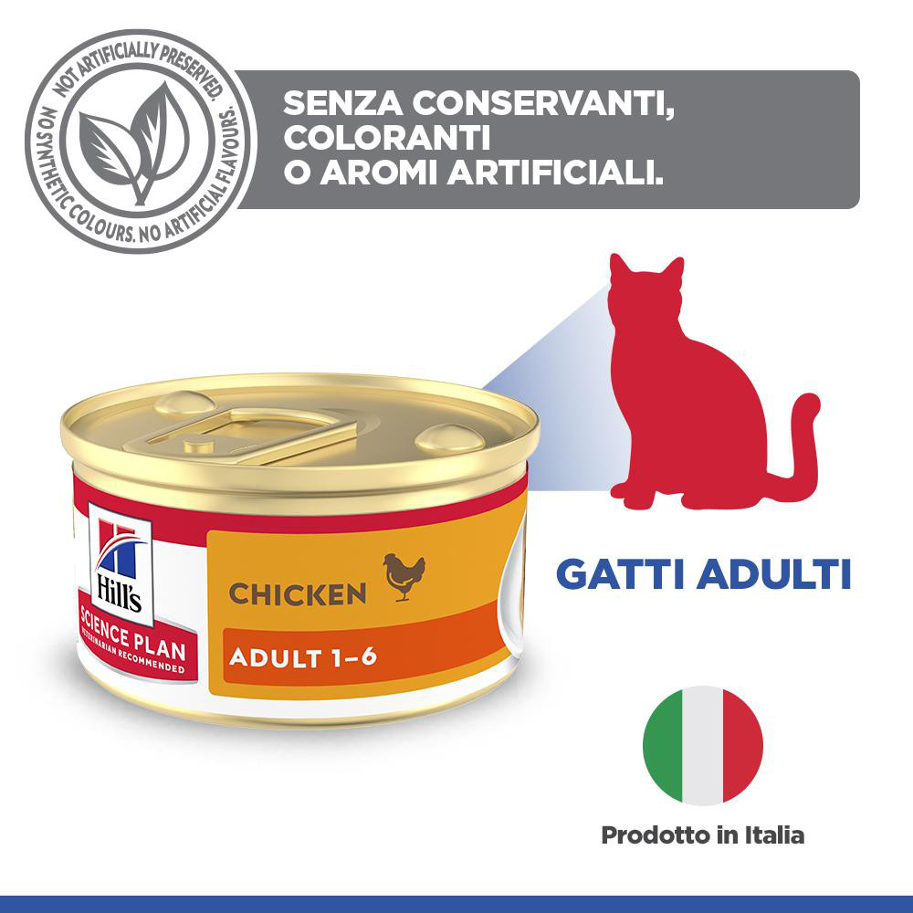 Hill's Adult cibo umido con pollo per gatto (mousse, lattine)