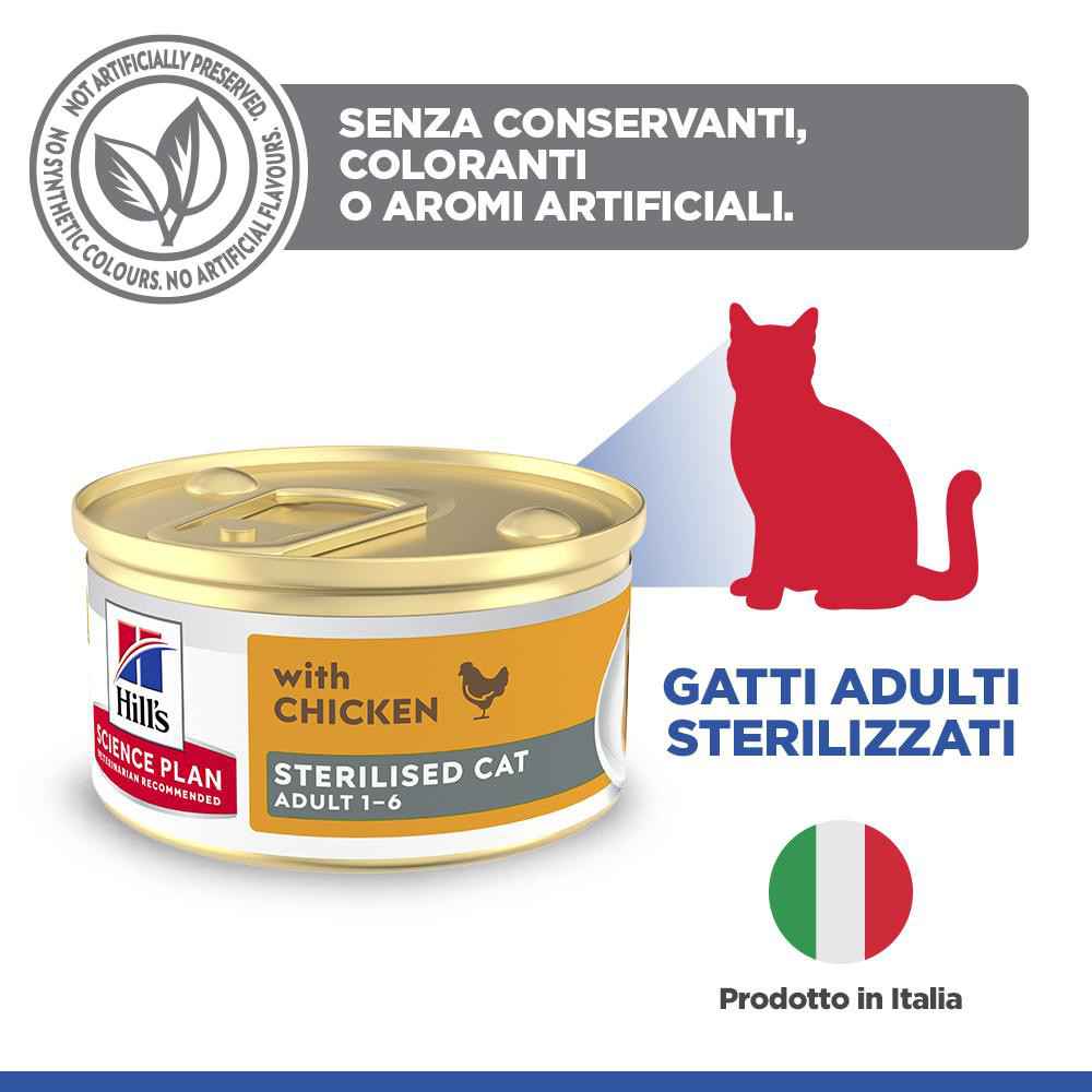 Hill's Adult Sterilised Cat cibo umido con pollo per gatto (mousse, lattine)