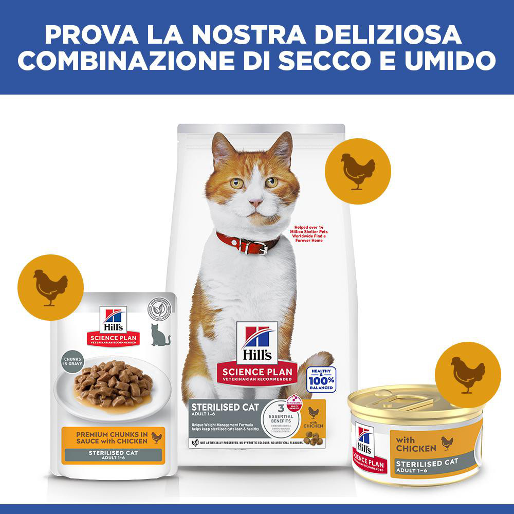 Hill's Adult Sterilised Cat cibo umido con pollo per gatto (mousse, lattine)