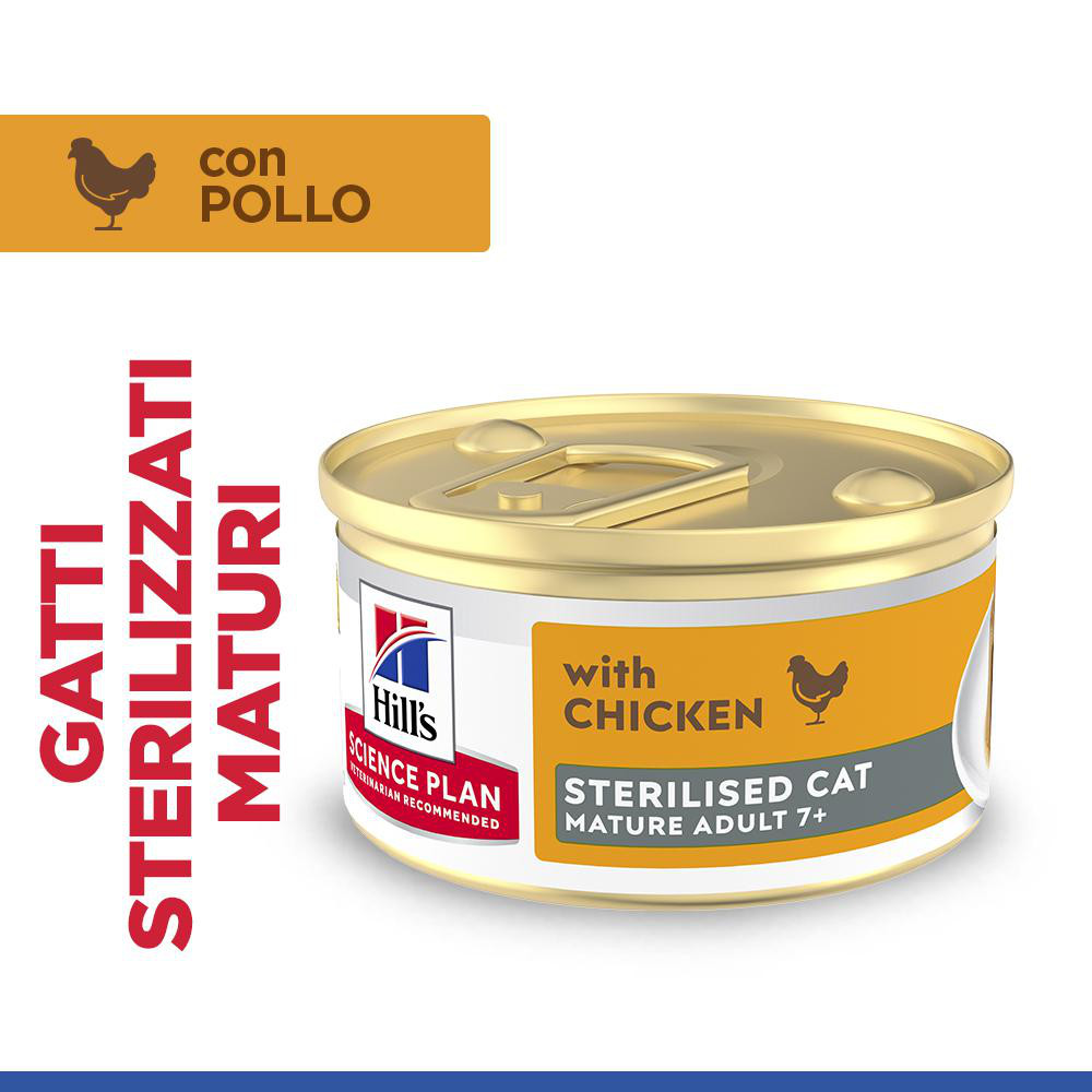 Hill's Mature Adult Sterilised Cat cibo umido con pollo per gatto (mousse, lattine)