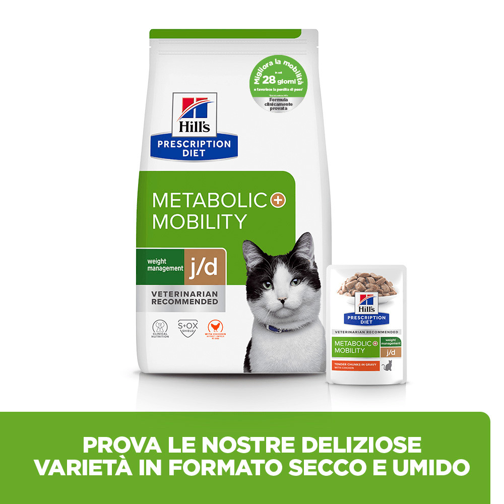 Hill's Prescription Diet J/D Weight Metabolic + Mobility con pollo cibo umido per gatti (bustine)