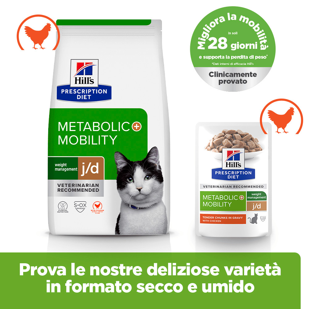 Hill's Prescription Diet J/D Weight Metabolic + Mobility con pollo per gatti